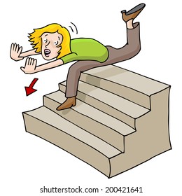 An Image Of A Woman Falling Down A Flight Of Stairs.