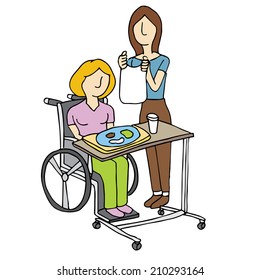 An image of a woman feeding a nursing home patient.