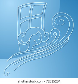 An image of a woman getting fresh air from an open window.