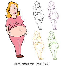 An image of a woman holding her heavy belly.