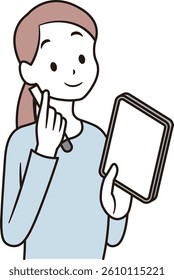 Image of a woman holding a tablet and a touch pen