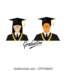 image of a woman and man wearing graduation clothes and wearing glasses