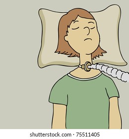 An image of a woman on a breathing tube.