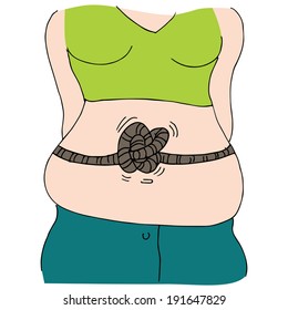An image of a woman with stomach tied in knots.
