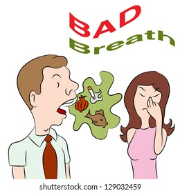 An image of a woman talking to a man with bad breath.