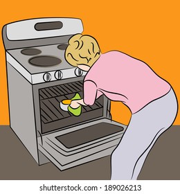 Imagen de una mujer usando un horno.