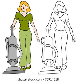 Imagen de una mujer usando una aspiradora.