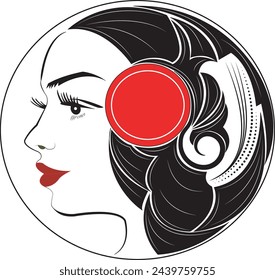 image of a woman's face with red lips with long hair with art

