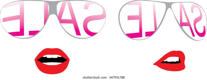 image of a woman's face wearing spectacles with reflection of discount promotion