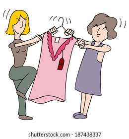 An image of women fighting over a dress.
