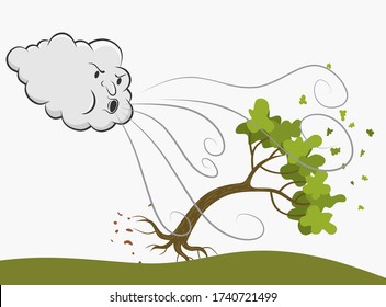  image of a women Holding On To Tree on Windy Day. vector illustration