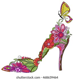 image of women's shoe composed of flowers and leaves