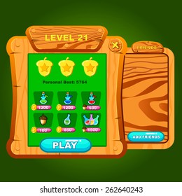 Image of wooden windows user interface. Friends, the level of.