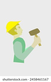 Image of a worker holding a hammer to work
