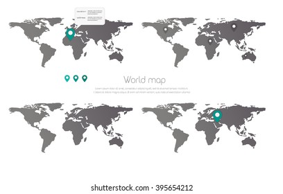 Image of a world map with icons of geolocation . Different maps of the world , vector illustration