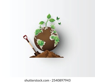 

A imagem para o Dia Mundial do Solo, um meio-globo com solo, plantas e uma pá, simbolizando a saúde do solo. As cores verde e marrom destacam a importância do solo para a vida e a sustentabilidade.






