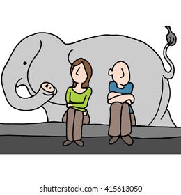 An image of a worried couple elephant in the room.