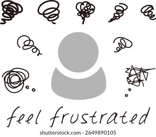 Image of worries and dissatisfaction. Hand-drawn line icon set of feelings of frustration and stress