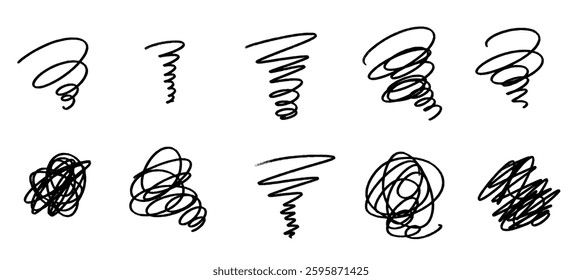 Image of worry and frustration. Iconic illustration of mulling and stressed emotions. Spiral drawn with hand-drawn lines.