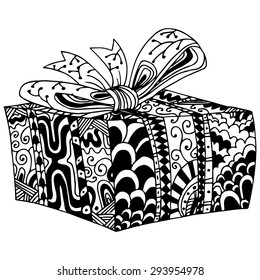 Imagen de un regalo envuelto en una caja - estilo zentangle.