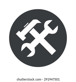 Image of wrench and hammer in black circle, isolated on white