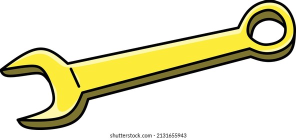 Image of Wrench in yellow flat style.