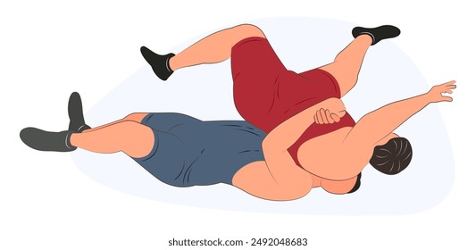 Image of wrestlers in a prone position, Greco-Roman wrestling, duel, sketch outline