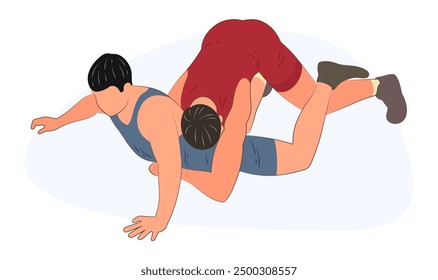 Image of wrestlers in a prone position, Greco-Roman wrestling, duel, sketch outline