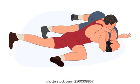 Image of wrestlers in a prone position, Greco-Roman wrestling, duel, sketch outline