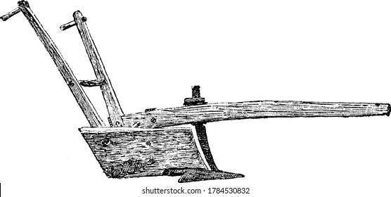 Image of a Yankee plow madeup of wood, vintage line drawing or engraving illustration.