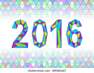 Image Year 2016 in the crystalline style of rainbow colors.  Vector EPS10.
