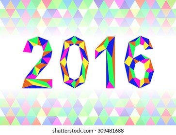 Image Year 2016 in the crystalline style of rainbow colors.  Vector EPS10.
