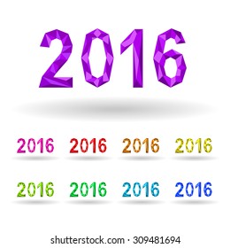 Image Year 2016 in the crystalline style of different colors.  Vector EPS10.
