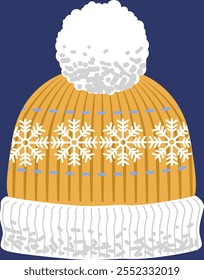 image of a yellow beanie hat with a snowflake motif