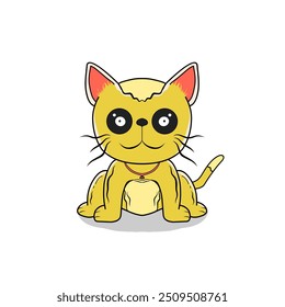 image of a yellow cat with black eyes, vector cartoon cat image for stickers and t-shirt screen printing