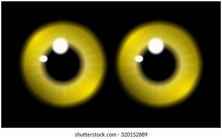 Image of  yellow pupil of the eye, eye ball, iris eye. Realistic vector illustration isolated on black background.