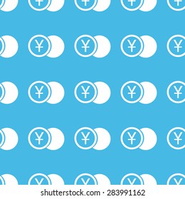 Image of yen coin, repeated in straight lines on blue background
