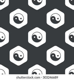 Image of ying yang symbol in hexagon, repeated on black