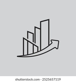 Das Bild, das Sie zur Verfügung gestellt haben, zeigt eine einfache Strichzeichnung eines Balkendiagramms mit einem nach oben zeigenden Pfeil. Der Graph stellt einen Satz von Datenwerten dar, die im Laufe der Zeit zunehmen. Der Pfeil symbolisiert Wachstum,