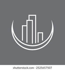 The image you provided depicts a simple, minimalist logo featuring a crescent moon and a stylized cityscape. The crescent moon, a symbol often associated with Islam, could represent a connection to a 