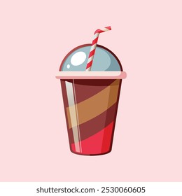 The image you provided shows a cartoon-style illustration of a disposable cup filled with a liquid. The cup is red with a brown stripe and has a white lid with a red and white striped straw sticking o