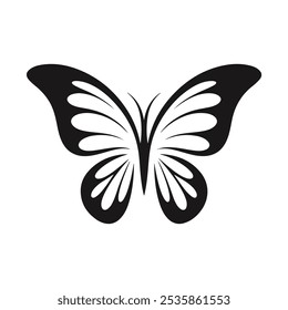 The image you uploaded is a black-and-white vector silhouette of a butterfly. The butterfly has an elegant and symmetrical wing design, with intricate cut-out patterns on its wings.