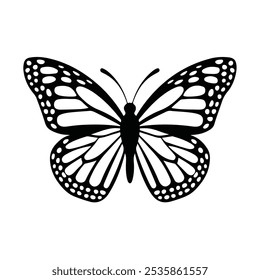 The image you uploaded is a black-and-white vector silhouette of a butterfly. The butterfly has an elegant and symmetrical wing design, with intricate cut-out patterns on its wings.