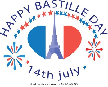 The image you uploaded celebrates Bastille Day, which is observed on the 14th of July. It features the Eiffel Tower and elements of the French flag in blue, white, and red,  with star