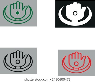 The image you uploaded features three stylized symbols resembling hands with an open palm, each mounted on a pedestal-like base. The hands have a circular symbol on the palm. There are four variation