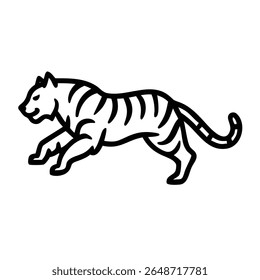 The image you uploaded shows a simple line drawing of a tiger in motion. The tiger is depicted in a leaping or running posture, with clear, sharp lines indicating its muscular structure and the stripe