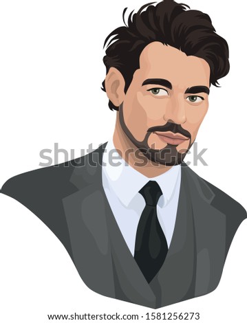 Image of a young attractive man in a suit. Vector illustration. Male portrait.
