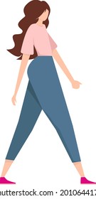 The image of a young beautiful girl in motion. The girl is walking. The character is coming. Illustration on a white background.