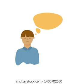 image young calm thoughtful boy separated from this world, focused, enthusiasm on thoughts, desires, analysis, dreams, purposes, emotions cartoon. boy eyes closed deep in himself.