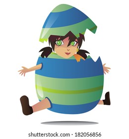Image of a young child popping out of an Easter costume